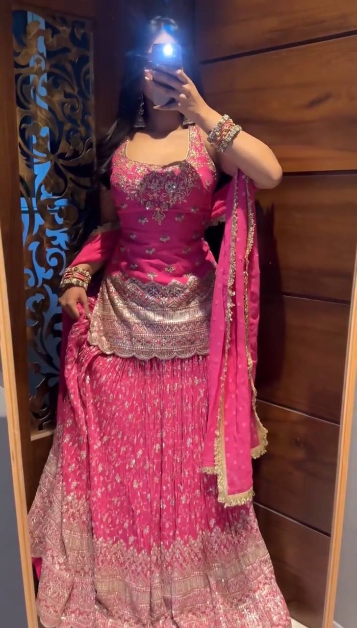 Fuchsia Blossom Wedding Sharara Set